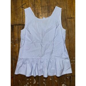 J.CREW Peplum Blouse Women's 2XS Blue White Striped Ruffle Hem‎ 2 Bow Tie Back